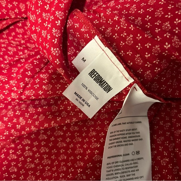 Reformation Royce Wrap Dress Red Midi Ditsy Floral Tie Sleeves size M - Picture 5 of 10